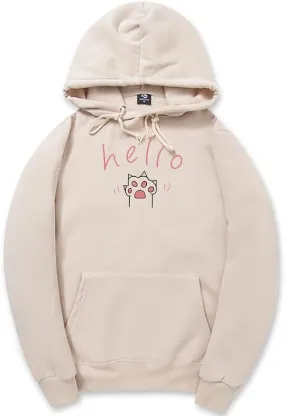 CORIRESHA Cat Paw Graphic Hoodie Drawstring Pocket Kawaii Cute Letter Sweatshirt