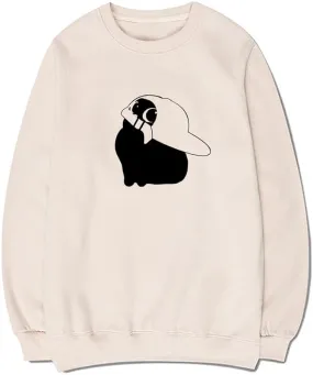 CORIRESHA Funny Wear Hat Cat Sweatshirt Crew Neck Long Sleeve Basic Cotton Pullover