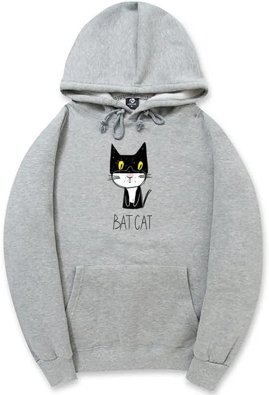 CORIRESHA Teen Funny Bat Cat Hoodie Long Sleeve Drawstring Kangaroo Pocket Cotton Sweatshirt