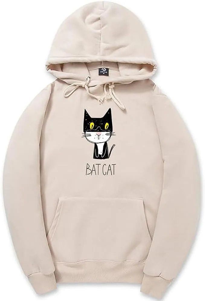 CORIRESHA Teen Funny Bat Cat Hoodie Long Sleeve Drawstring Kangaroo Pocket Cotton Sweatshirt