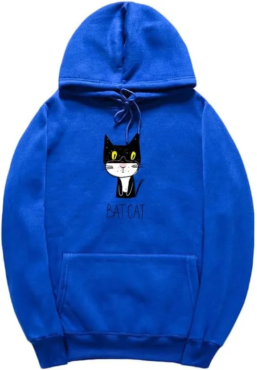 CORIRESHA Teen Funny Bat Cat Hoodie Long Sleeve Drawstring Kangaroo Pocket Cotton Sweatshirt