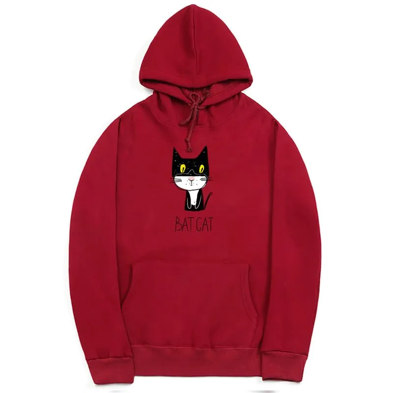 CORIRESHA Teen Funny Bat Cat Hoodie Long Sleeve Drawstring Kangaroo Pocket Cotton Sweatshirt