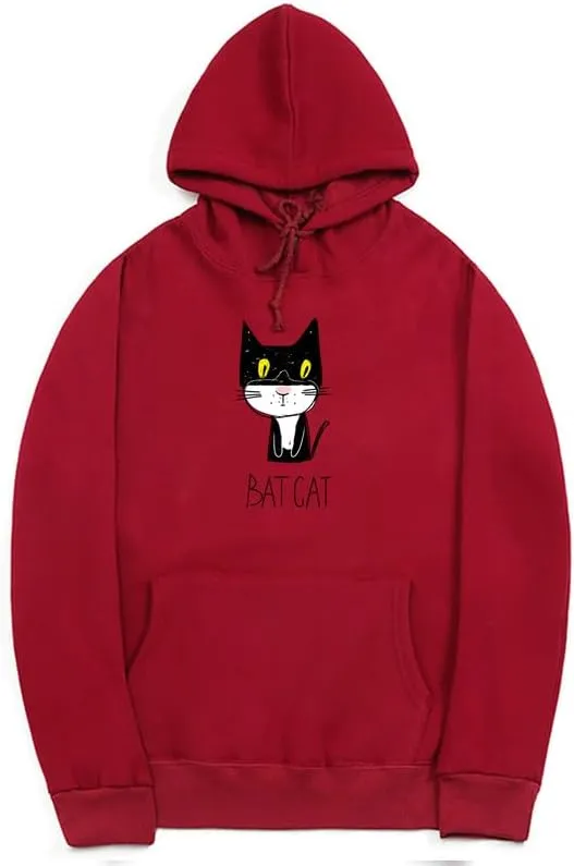 CORIRESHA Teen Funny Bat Cat Hoodie Long Sleeve Drawstring Kangaroo Pocket Cotton Sweatshirt