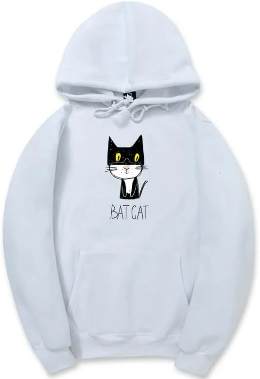 CORIRESHA Teen Funny Bat Cat Hoodie Long Sleeve Drawstring Kangaroo Pocket Cotton Sweatshirt