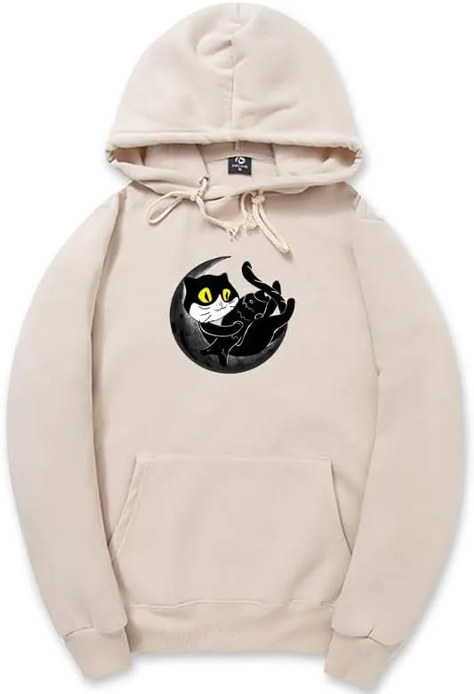 CORIRESHA Teen Funny Cat Hoodie Long Sleeve Drawstring Kangaroo Pocket Soft Cotton Sweatshirt