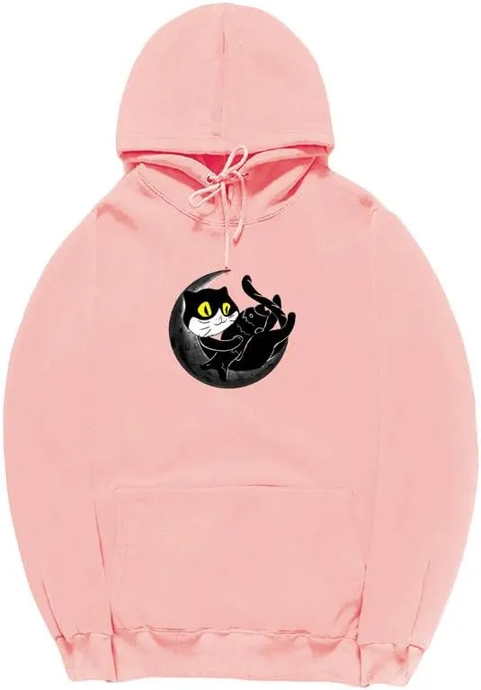 CORIRESHA Teen Funny Cat Hoodie Long Sleeve Drawstring Kangaroo Pocket Soft Cotton Sweatshirt