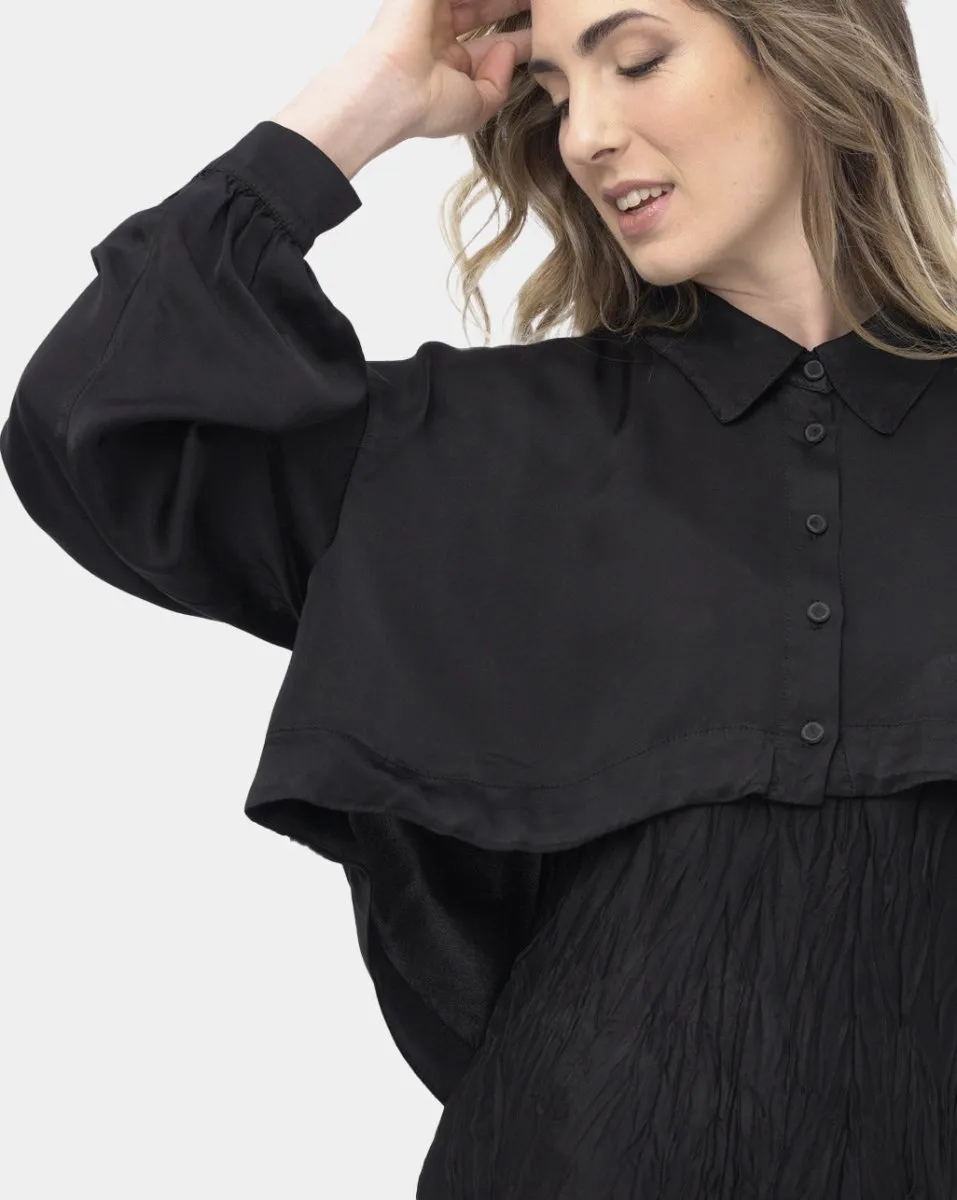 Cropped Hem Silky Button Up Top