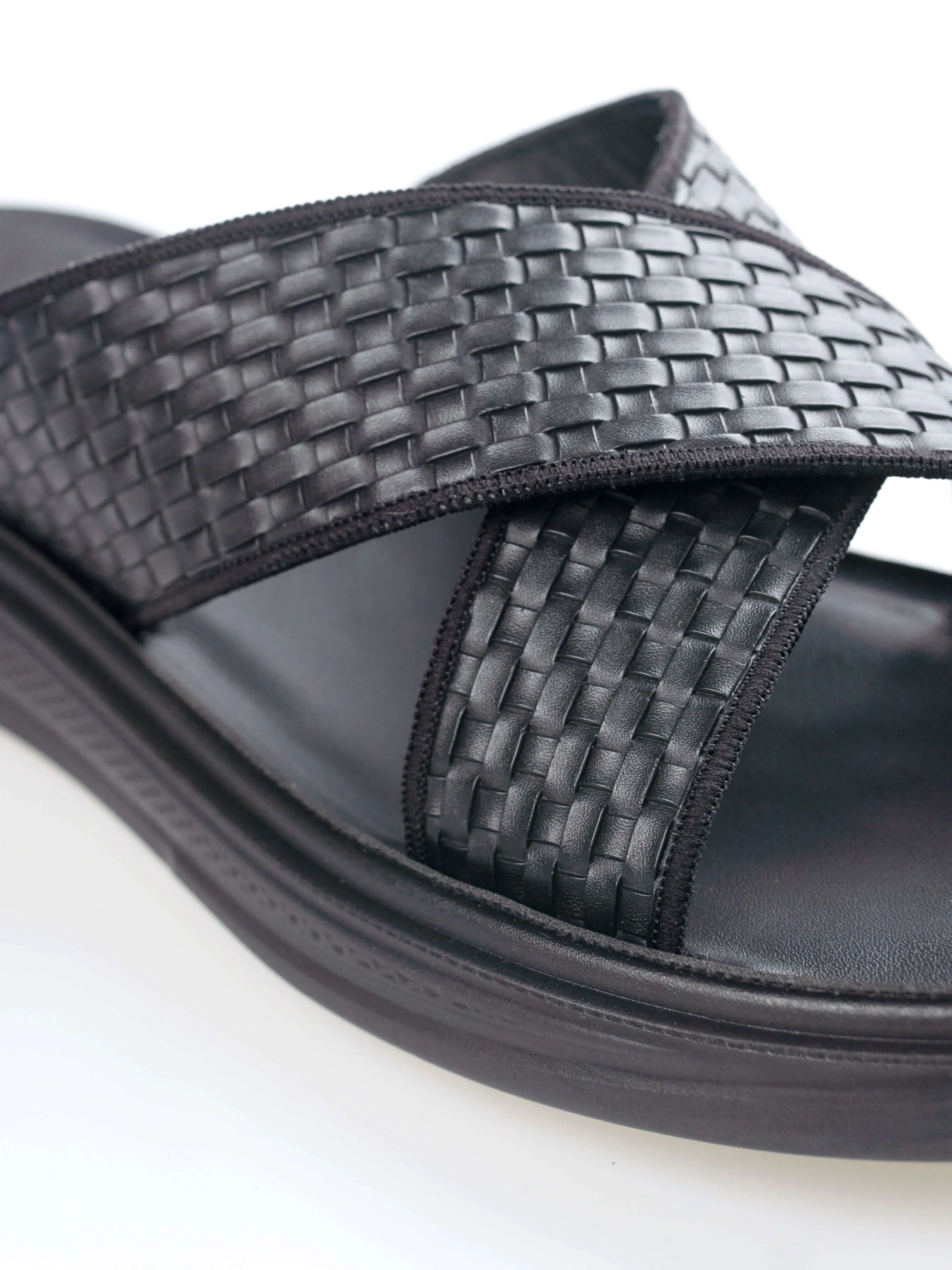 Cross Strap Sandal - Black Woven (Cloud Sole)