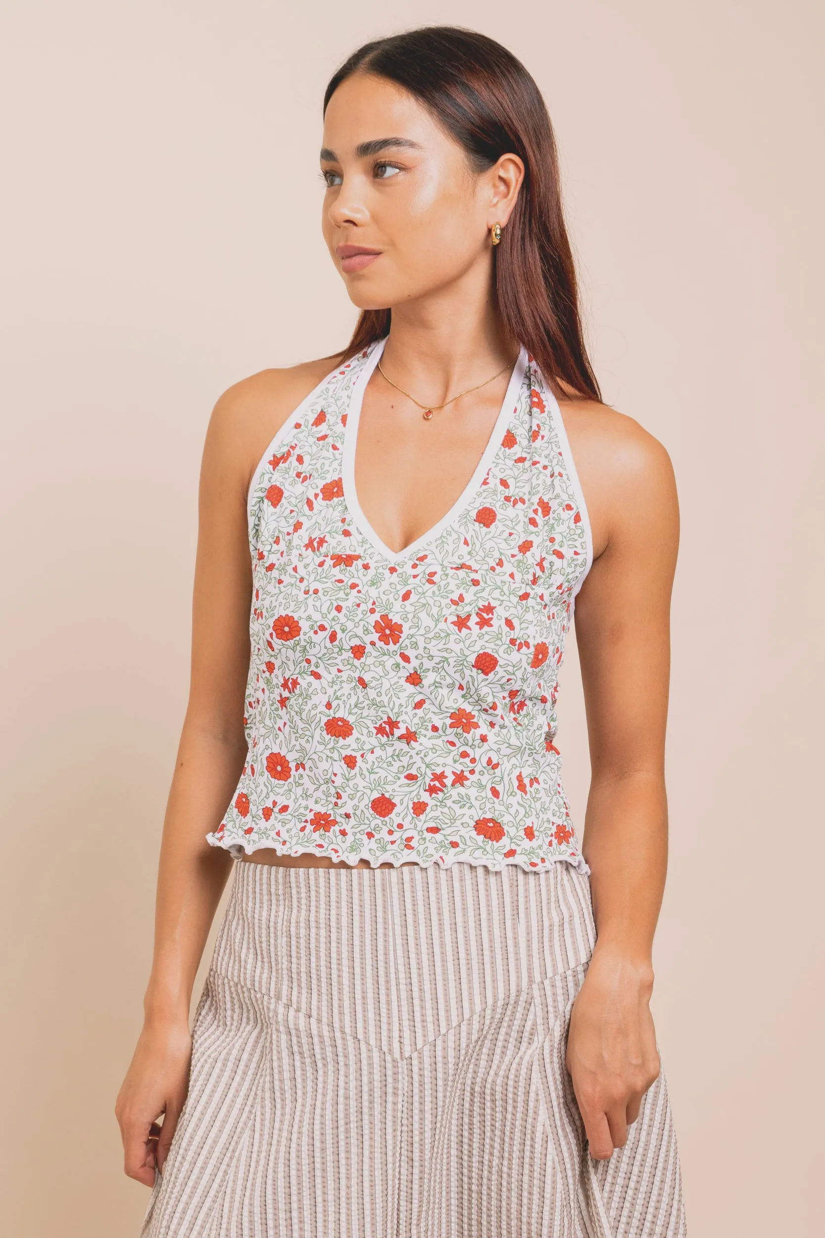 Daisy Street Ditsy Jersey Halter Neck Top