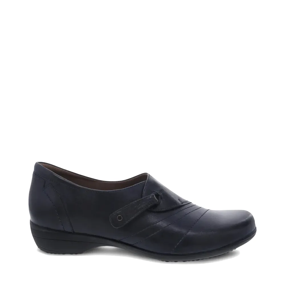 Dansko Women's Franny Leather Slip On Heeled Shoes in Navy