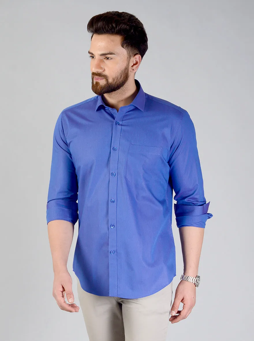 Dark Blue Solid Slim Fit Formal Shirt | Metal