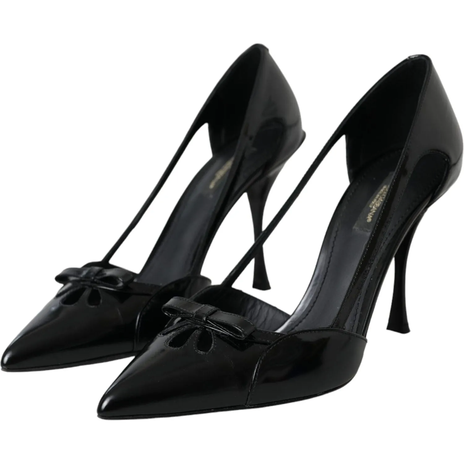 Dolce & Gabbana Black Calf Leather Pointed Heels Pumps Shoes