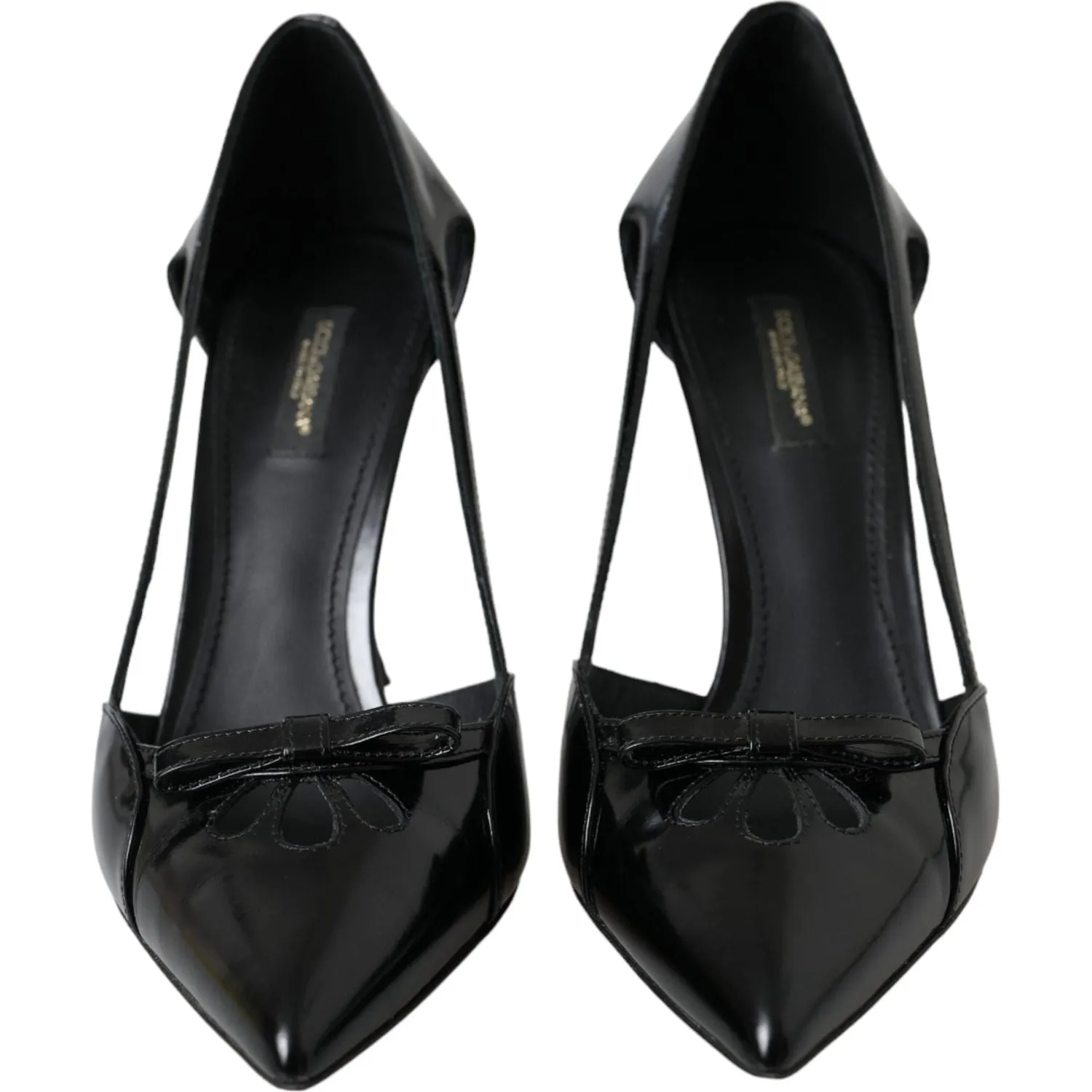 Dolce & Gabbana Black Calf Leather Pointed Heels Pumps Shoes