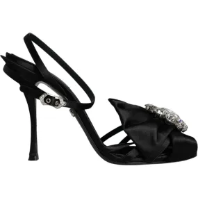 Dolce & Gabbana Black Crystal Ankle Strap Sandals Shoes