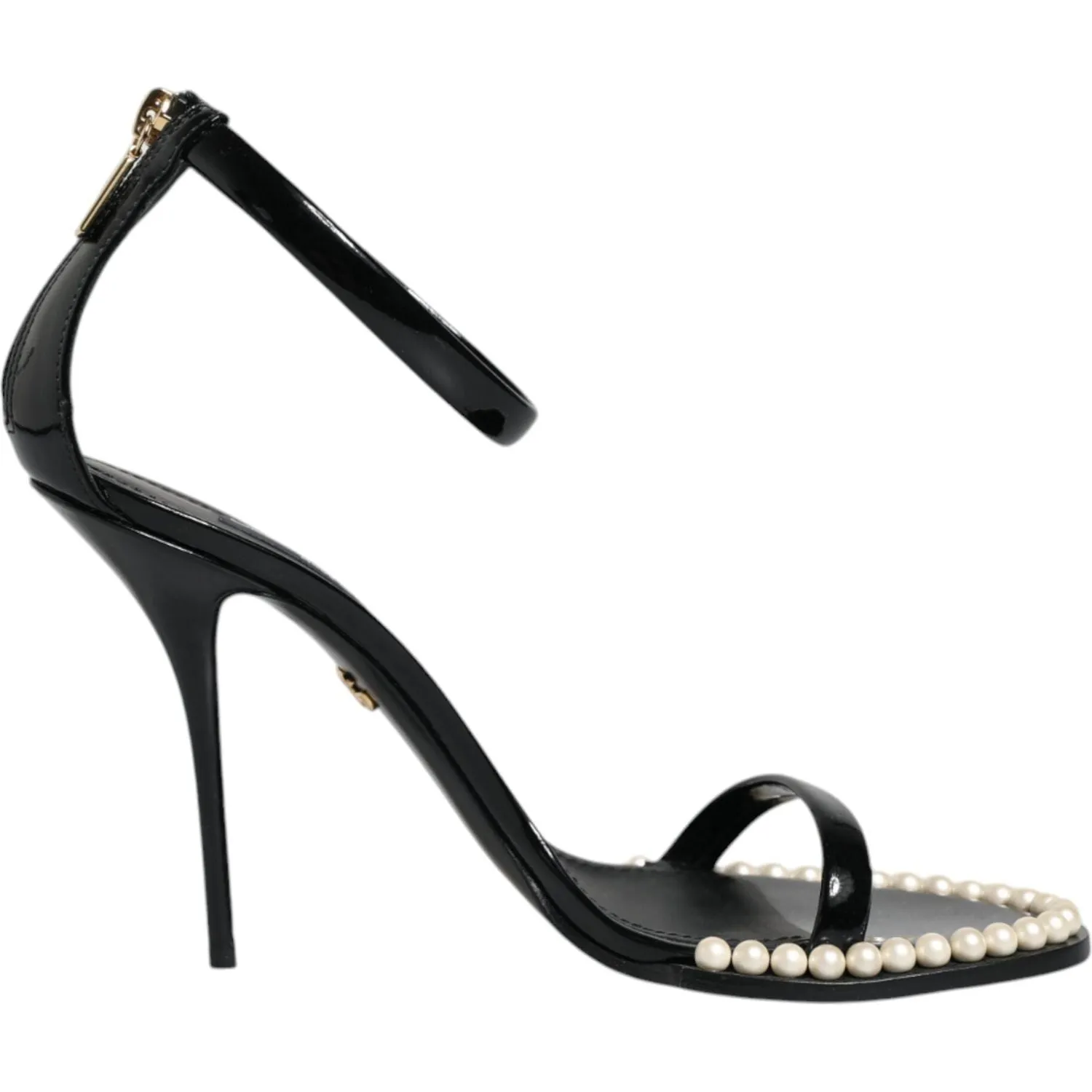 Dolce & Gabbana Black Keira Leather Faux Pearl Sandals Heels Shoes