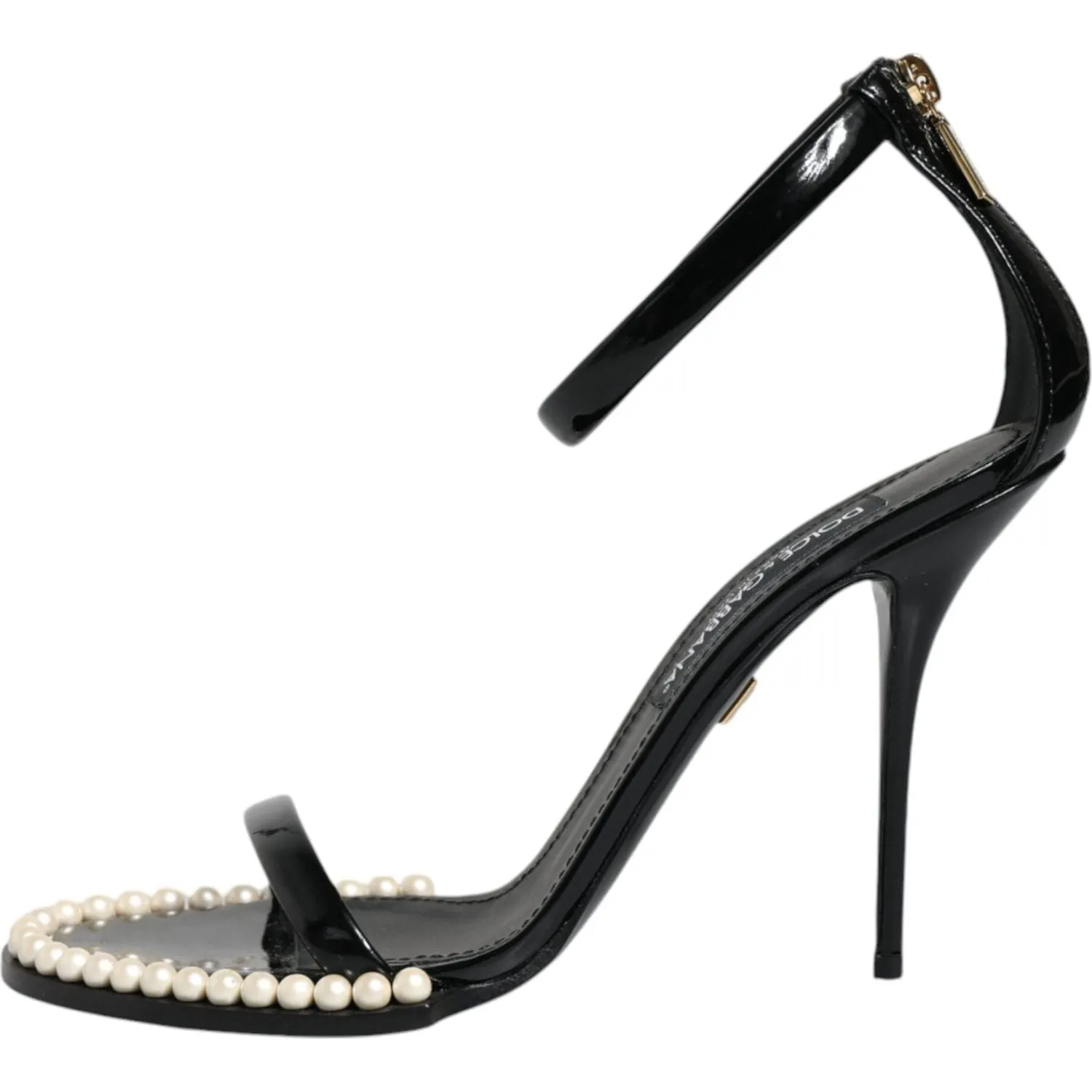 Dolce & Gabbana Black Keira Leather Faux Pearl Sandals Heels Shoes