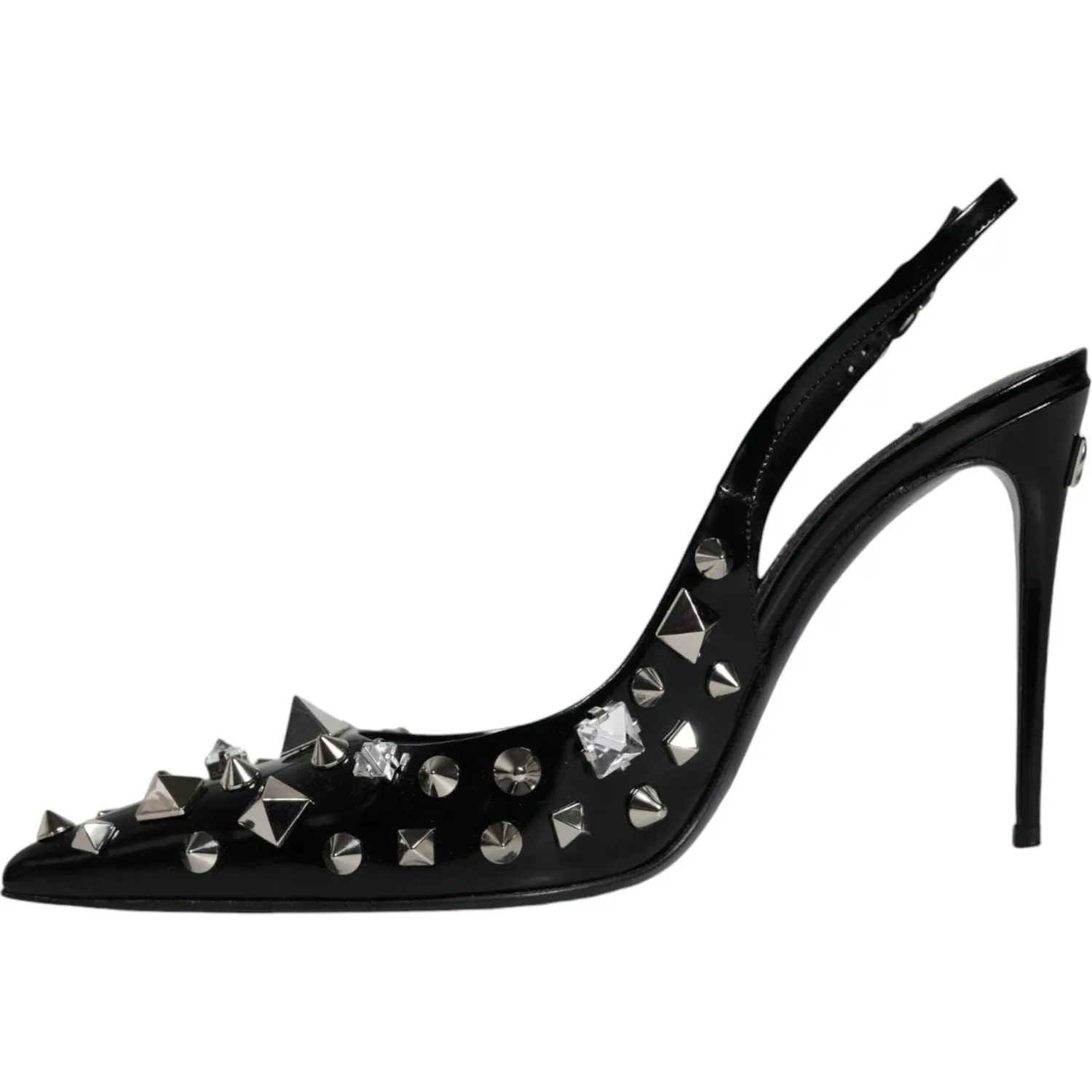 Dolce & Gabbana Black Leather Crystal Stud Slingback Shoes