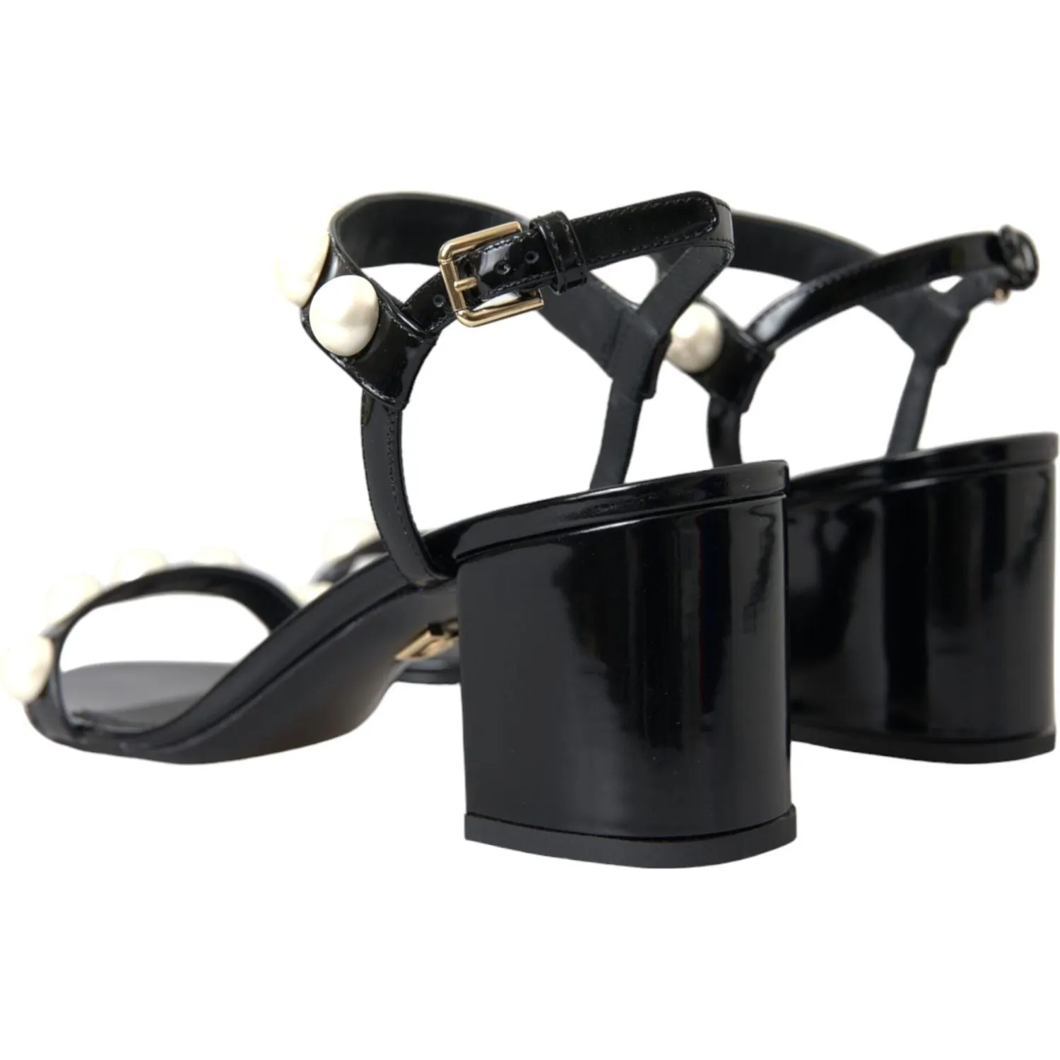 Dolce & Gabbana Black Leather Faux Pearl Heel Sandals Shoes