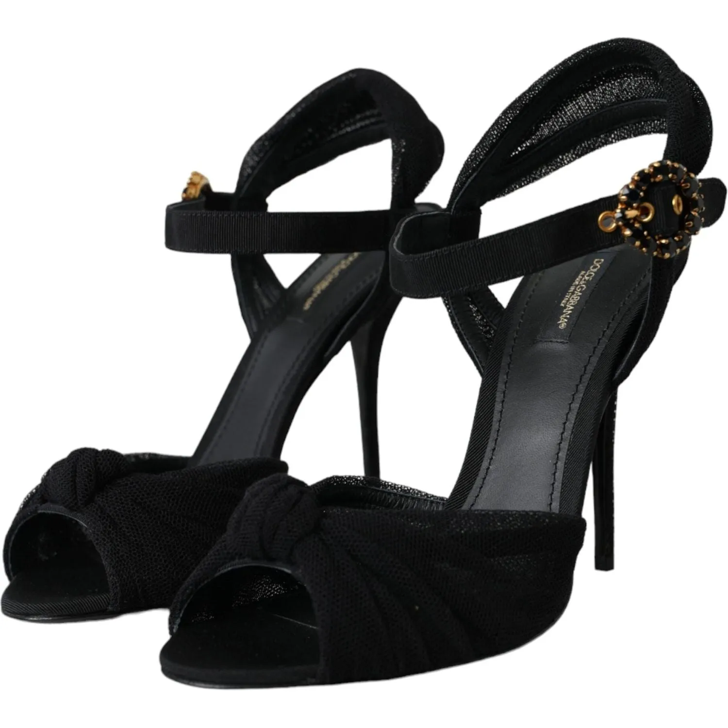 Dolce & Gabbana Black Suede Crystals Keira Sandals Shoes