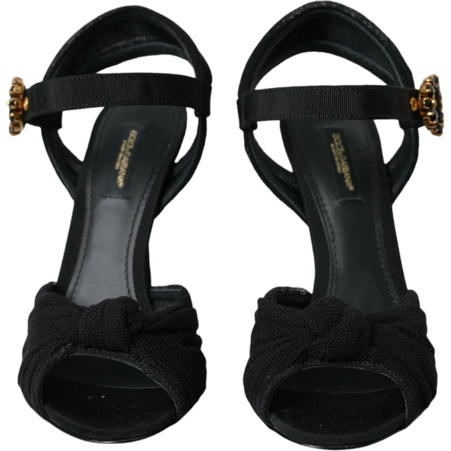 Dolce & Gabbana Black Suede Embellished Heels Sandals Shoes