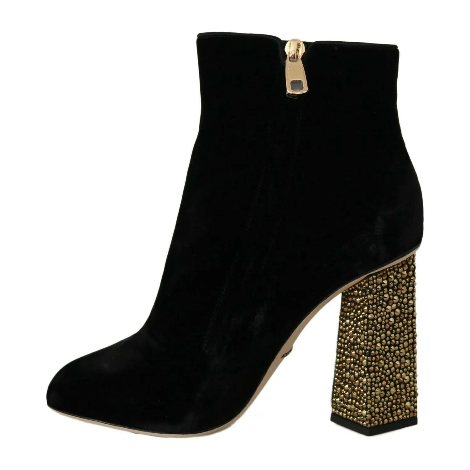 Dolce & Gabbana Elegant Velvet Ankle Boots with Crystal Heels