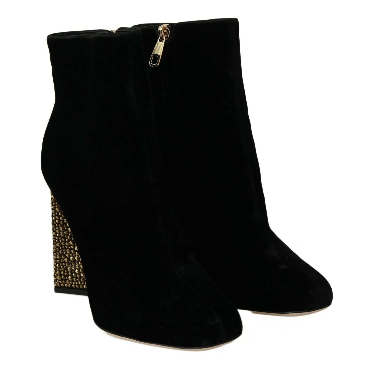 Dolce & Gabbana Elegant Velvet Ankle Boots with Crystal Heels