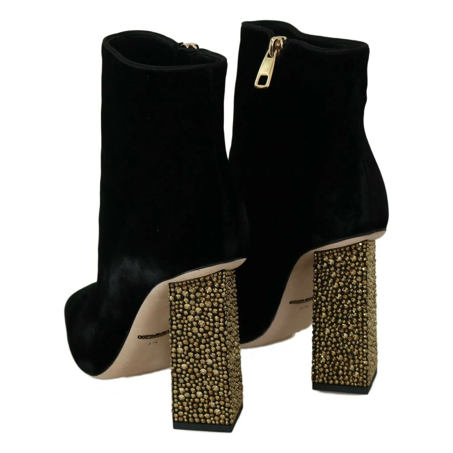 Dolce & Gabbana Elegant Velvet Ankle Boots with Crystal Heels