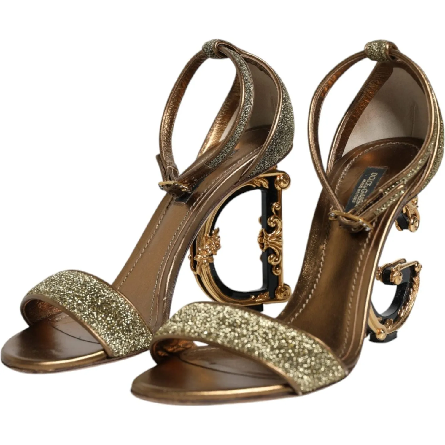 Dolce & Gabbana Gold Lurex Ankle Strap Heel Sandals Shoes