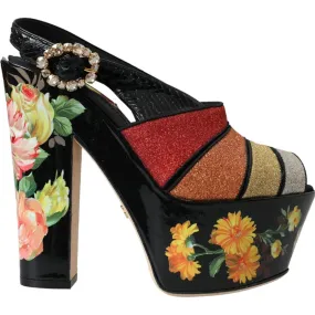 Dolce & Gabbana Multicolor Floral Crystal Platform Sandals Shoes