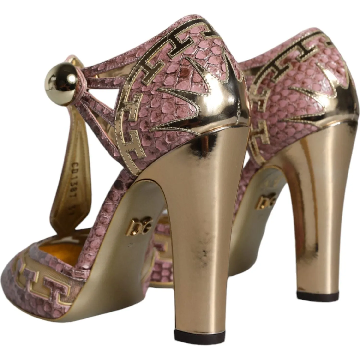 Dolce & Gabbana Pink Gold Leather Pumps T-strap Sandals Shoes