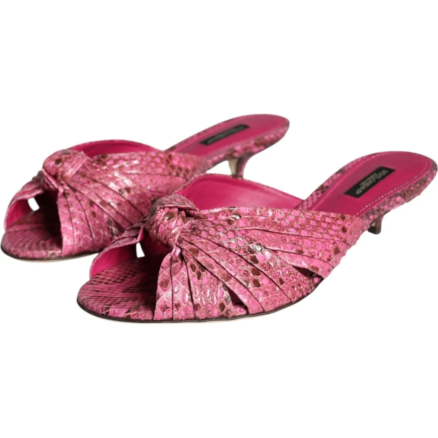 Dolce & Gabbana Pink Python Leather Kitten Heels Slides Shoes