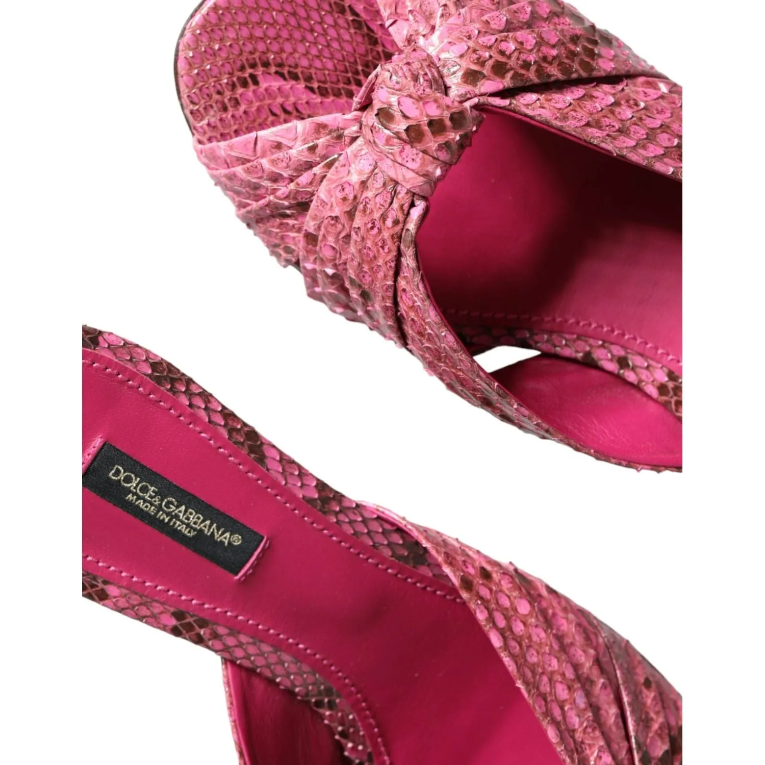 Dolce & Gabbana Pink Python Leather Kitten Heels Slides Shoes