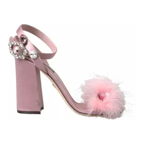 Dolce & Gabbana Pink Turkey Feather Embellished Sandals Shoes