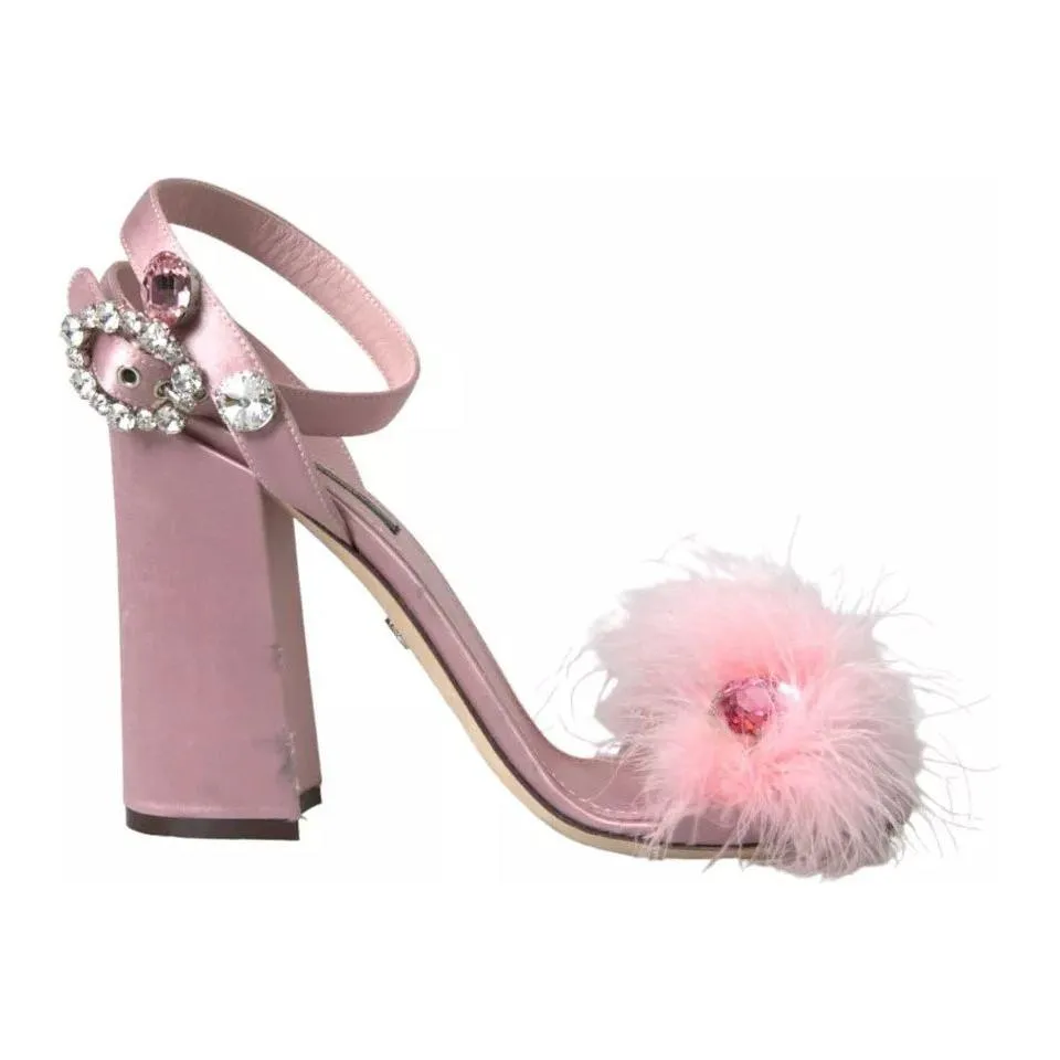 Dolce & Gabbana Pink Turkey Feather Embellished Sandals Shoes