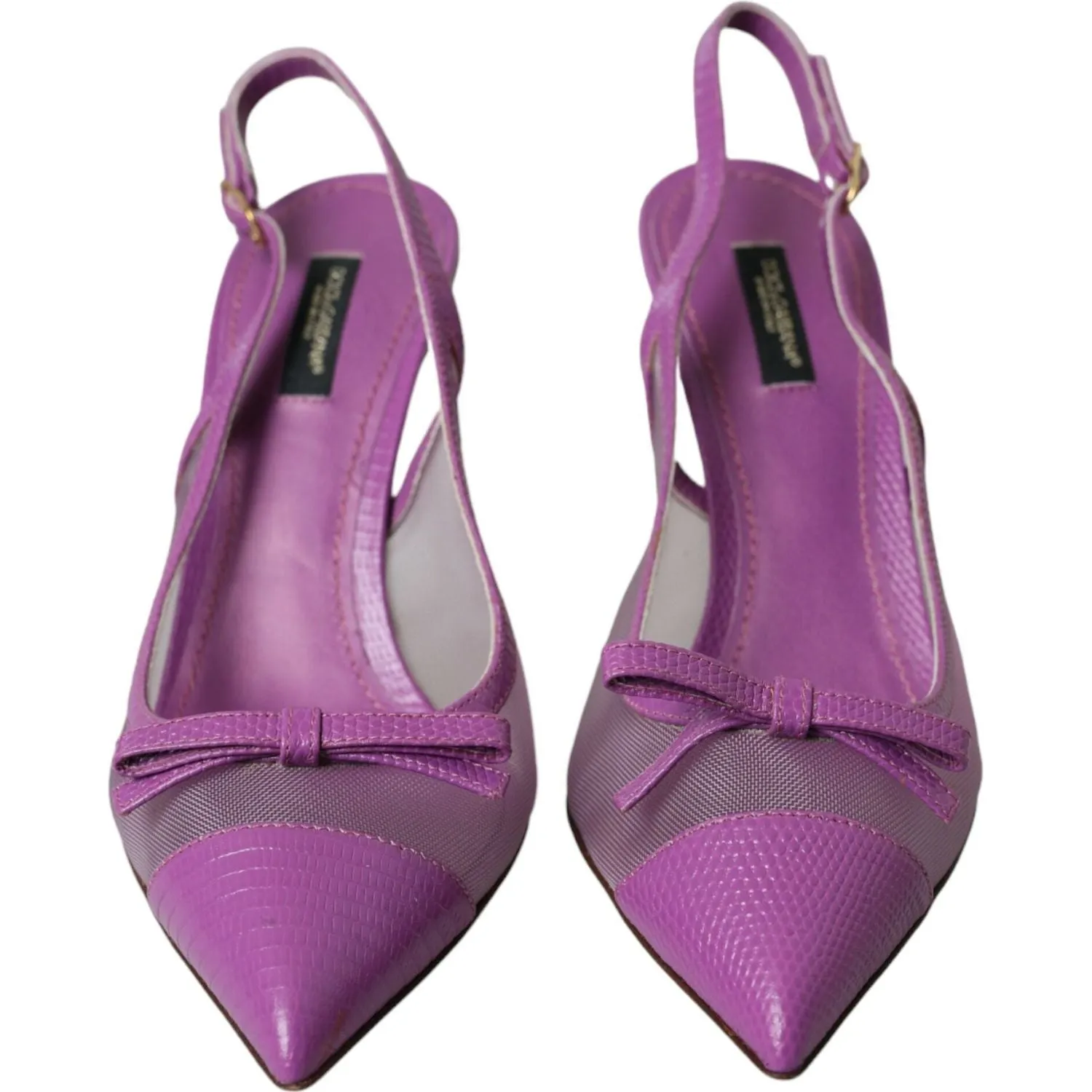 Dolce & Gabbana Purple Leather Mesh High Heels Slingback Shoes