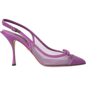 Dolce & Gabbana Purple Leather Mesh High Heels Slingback Shoes