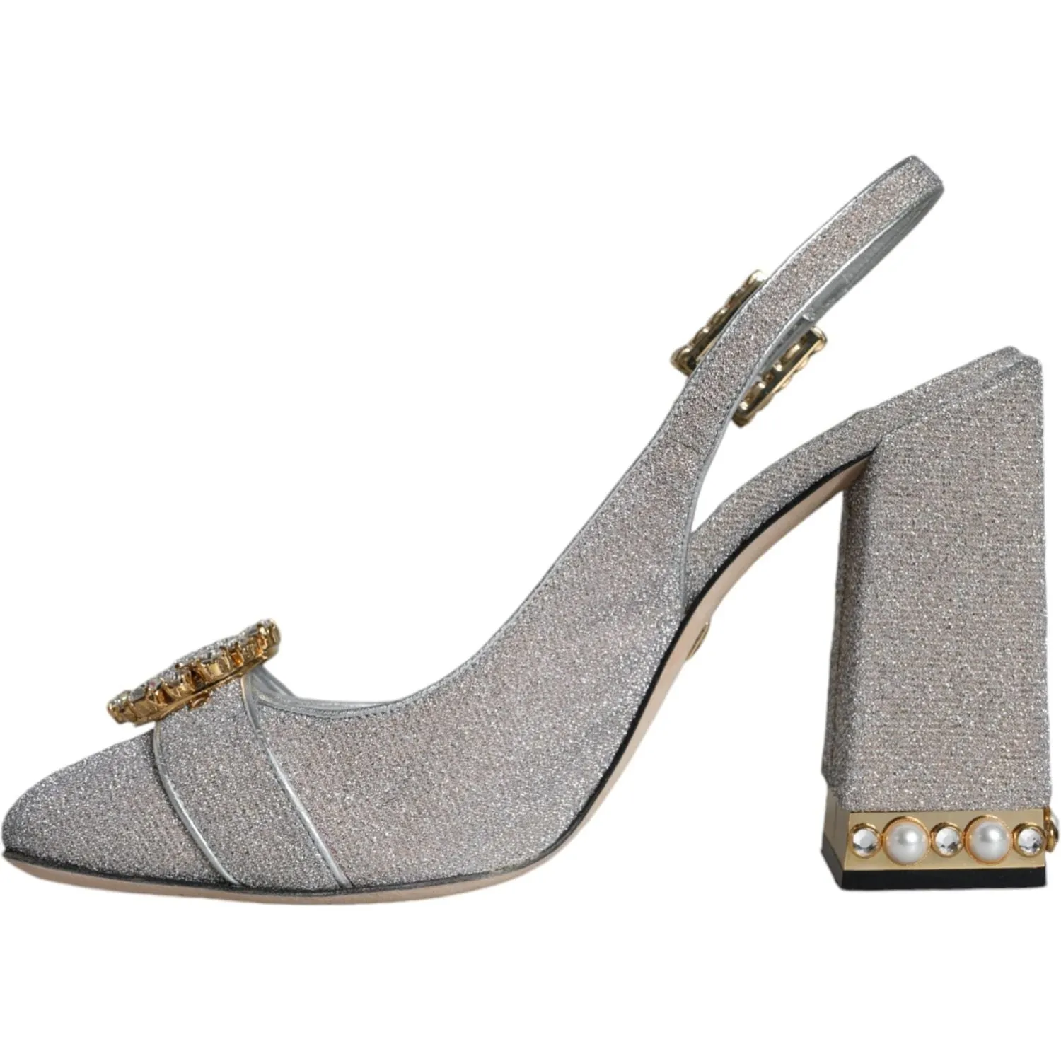 Dolce & Gabbana Silver Crystal Slingback Heels Sandals Shoes