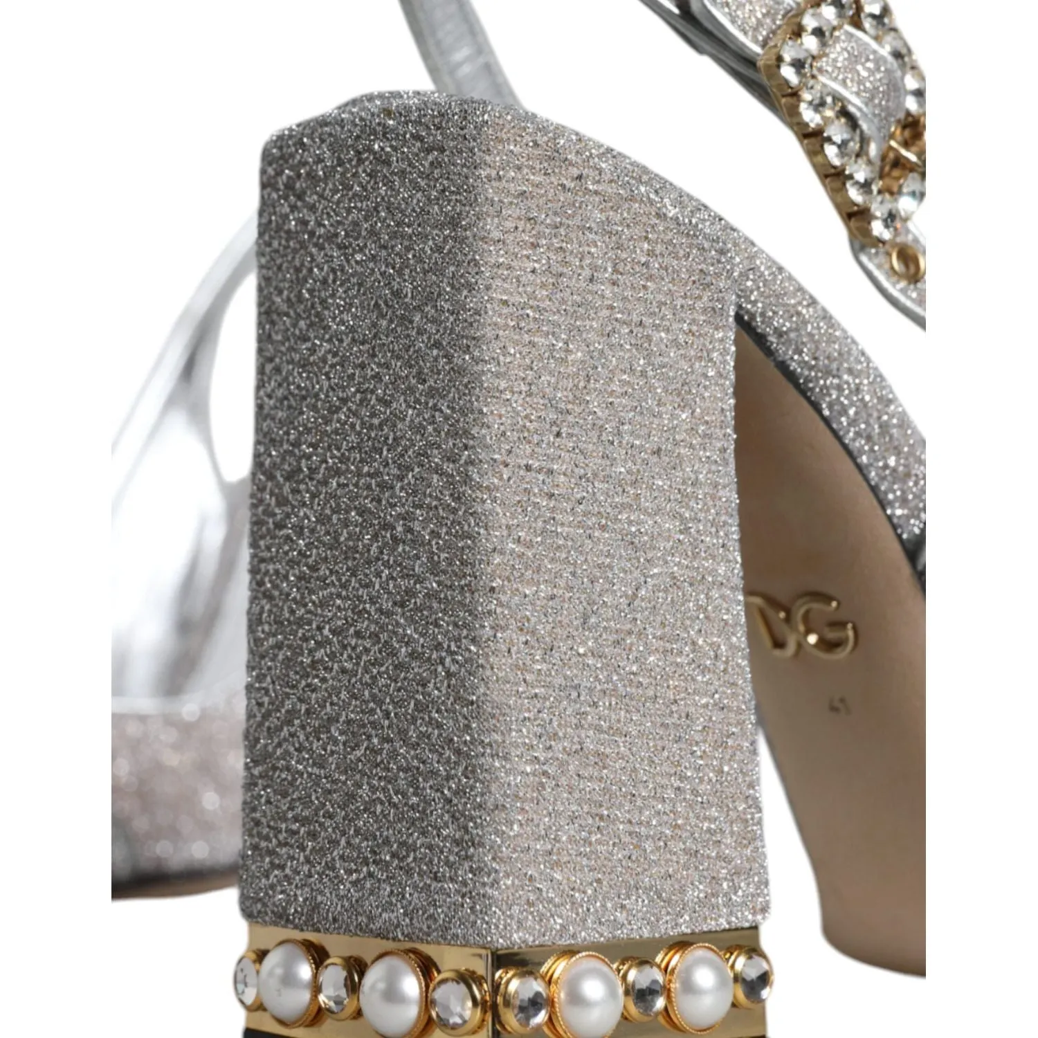 Dolce & Gabbana Silver Crystal Slingback Heels Sandals Shoes