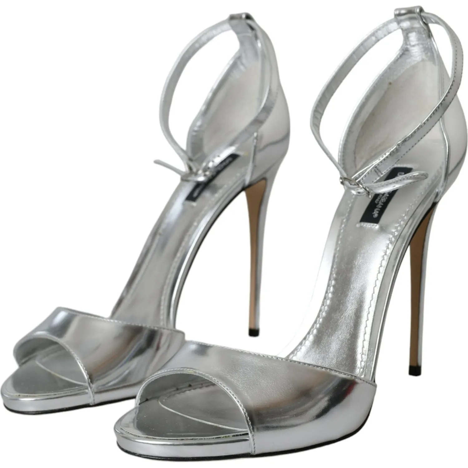 Dolce & Gabbana Silver KEIRA Leather Heels Sandals Shoes