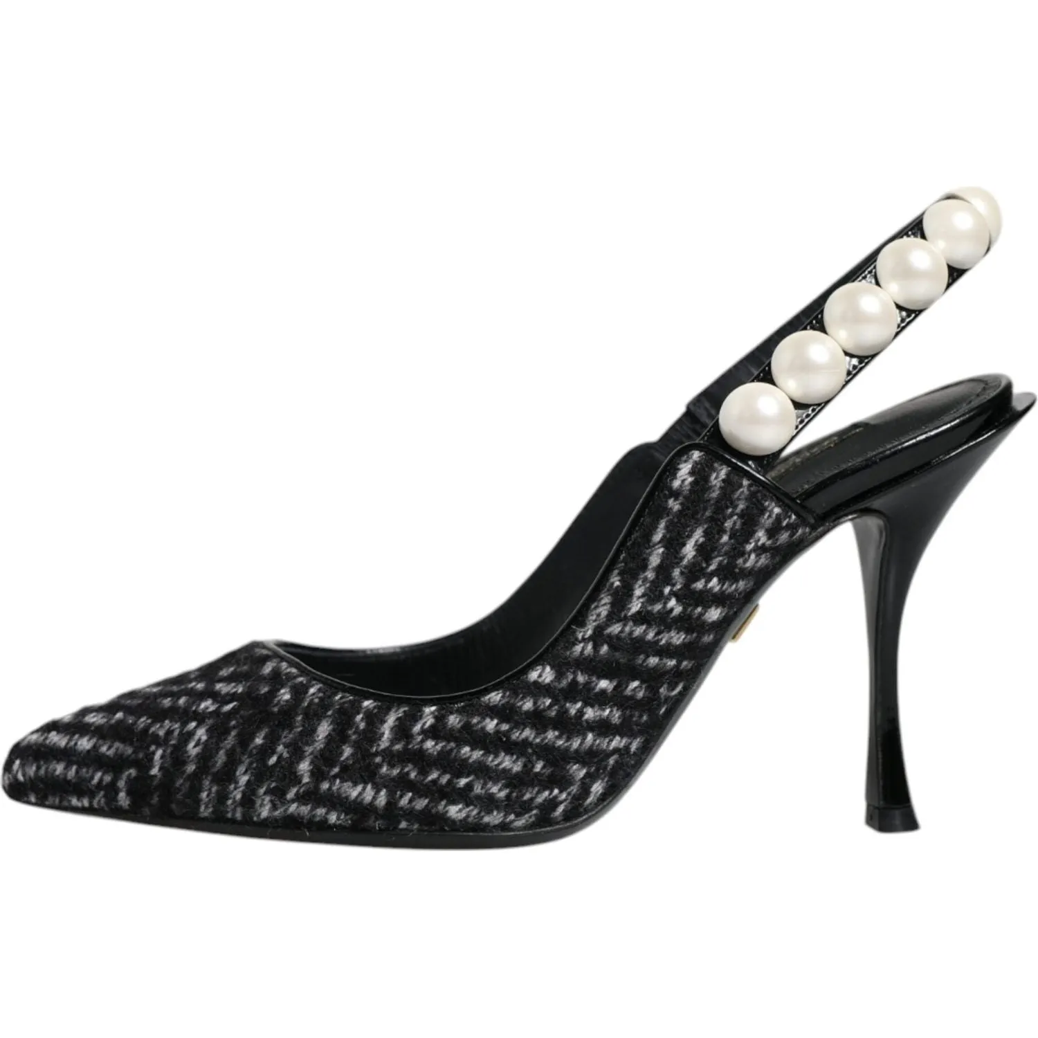 Dolce & Gabbana White Black Chevron Faux Pearl Slingback Shoes