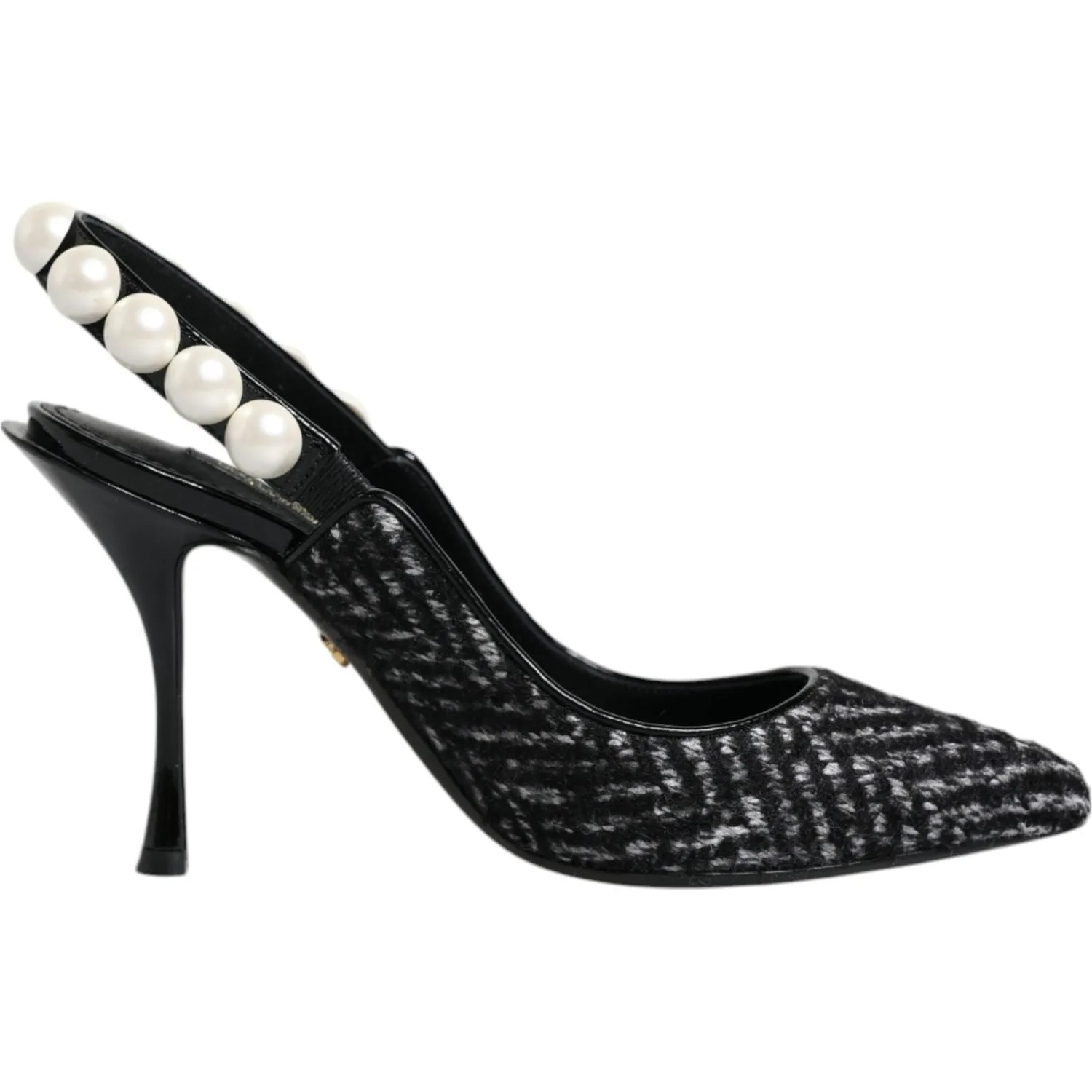 Dolce & Gabbana White Black Chevron Faux Pearl Slingback Shoes