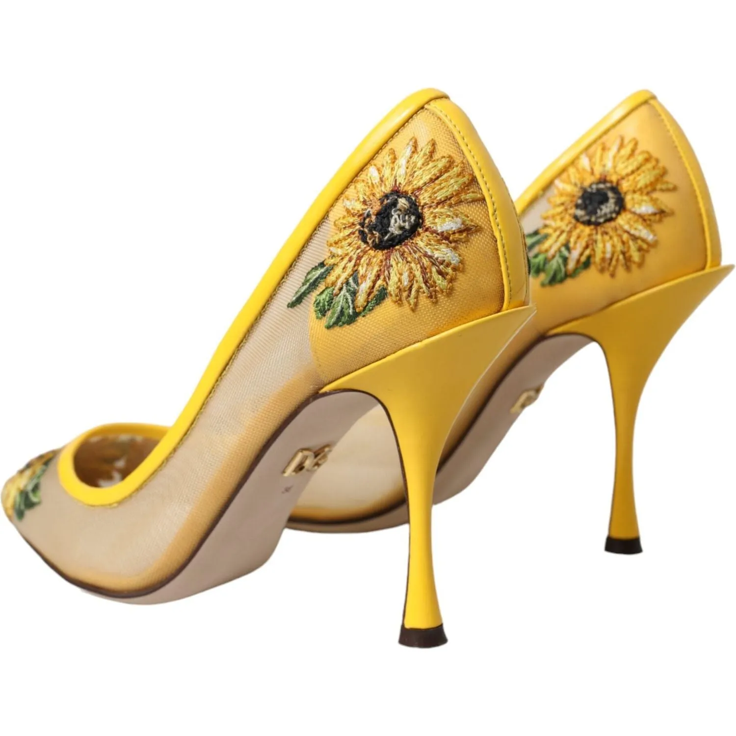 Dolce & Gabbana Yellow Sunflower Mesh Heels Pumps Shoes