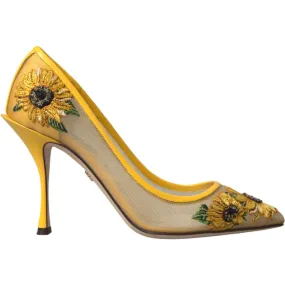 Dolce & Gabbana Yellow Sunflower Mesh Heels Pumps Shoes