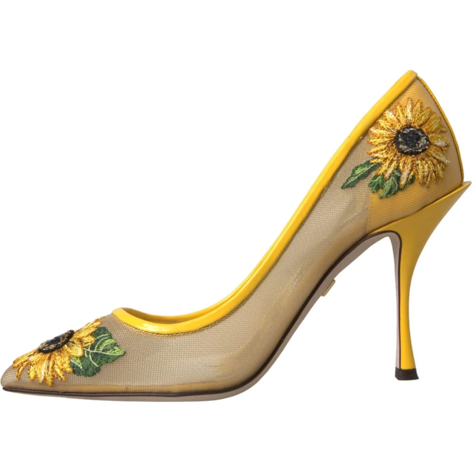 Dolce & Gabbana Yellow Sunflower Mesh Heels Pumps Shoes