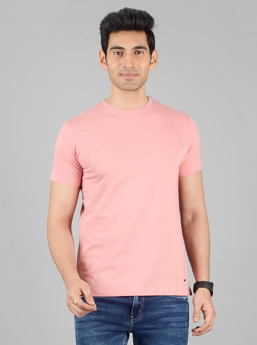 Dusty Pink Solid Slim Fit T-shirt | JadeBlue