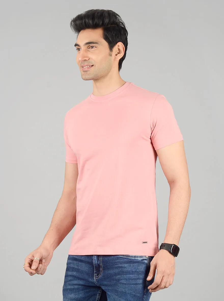 Dusty Pink Solid Slim Fit T-shirt | JadeBlue