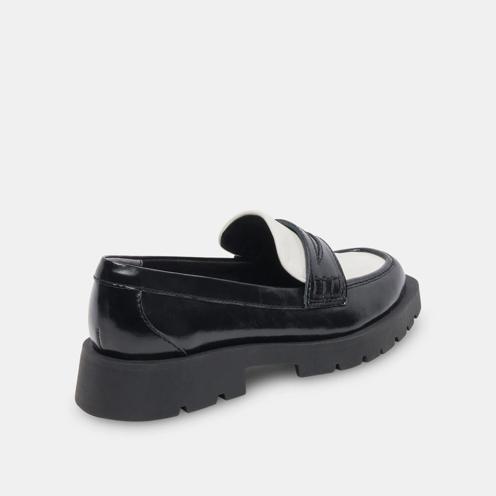 ELIAS WIDE FLATS BLACK WHITE CRINKLE PATENT