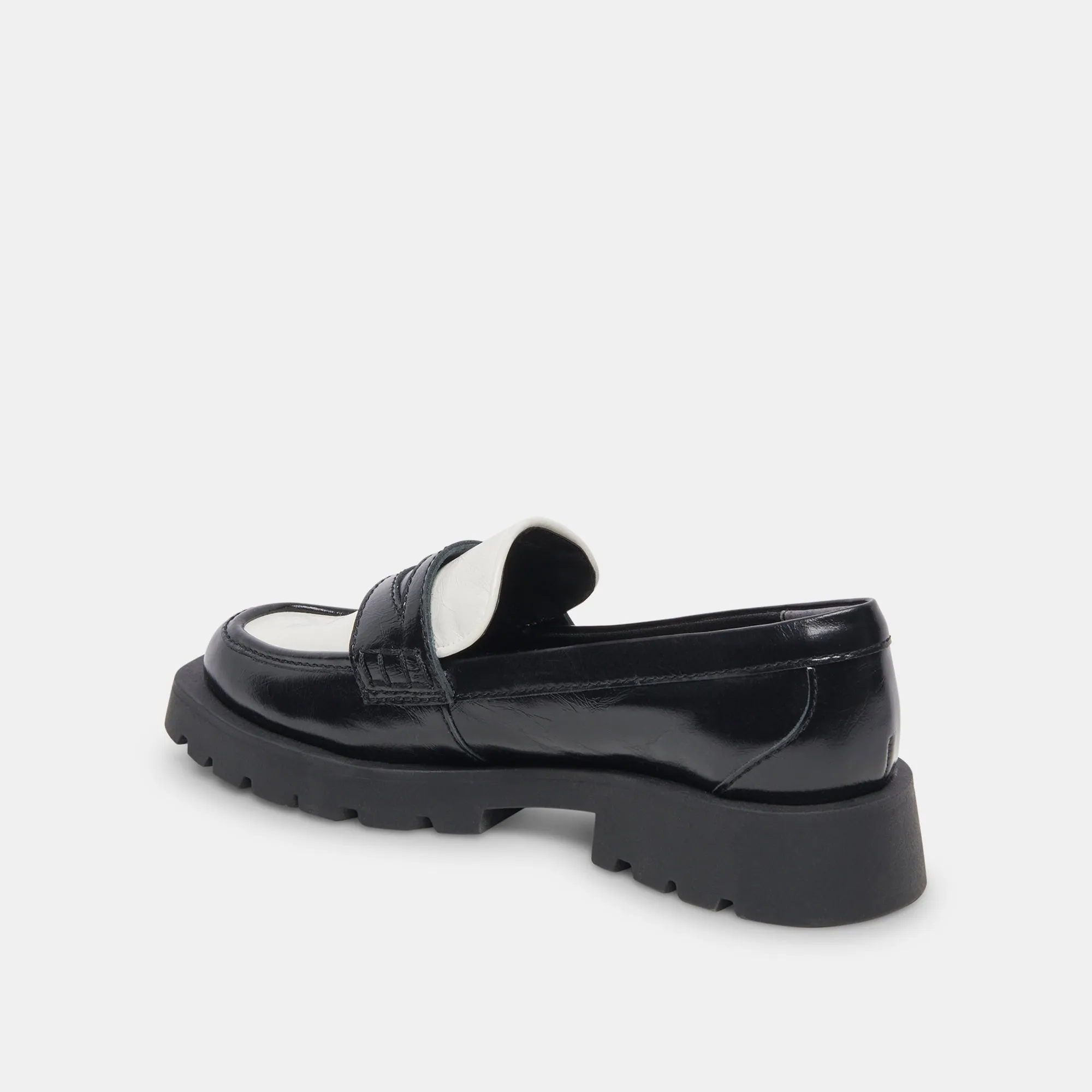 ELIAS WIDE FLATS BLACK WHITE CRINKLE PATENT