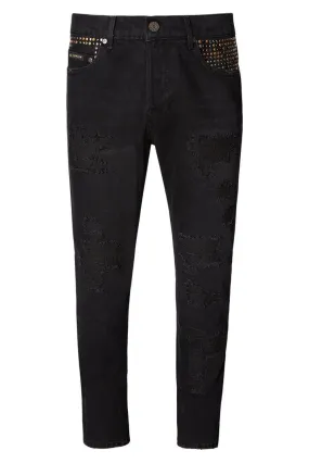 Embellished Slim Straight Black Jeans