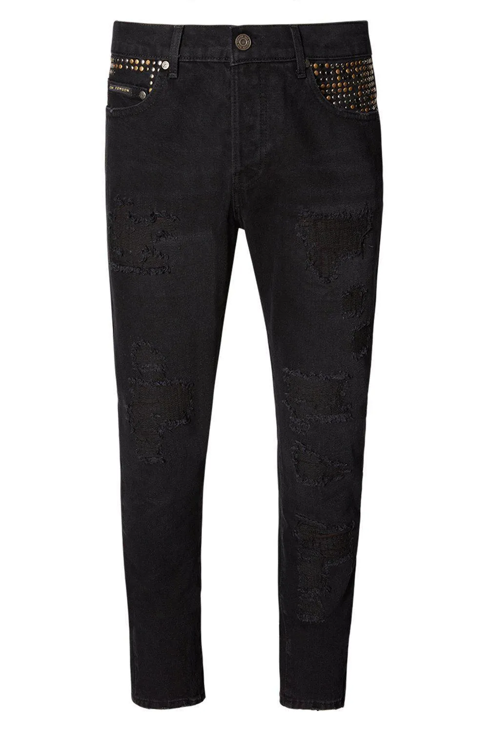 Embellished Slim Straight Black Jeans